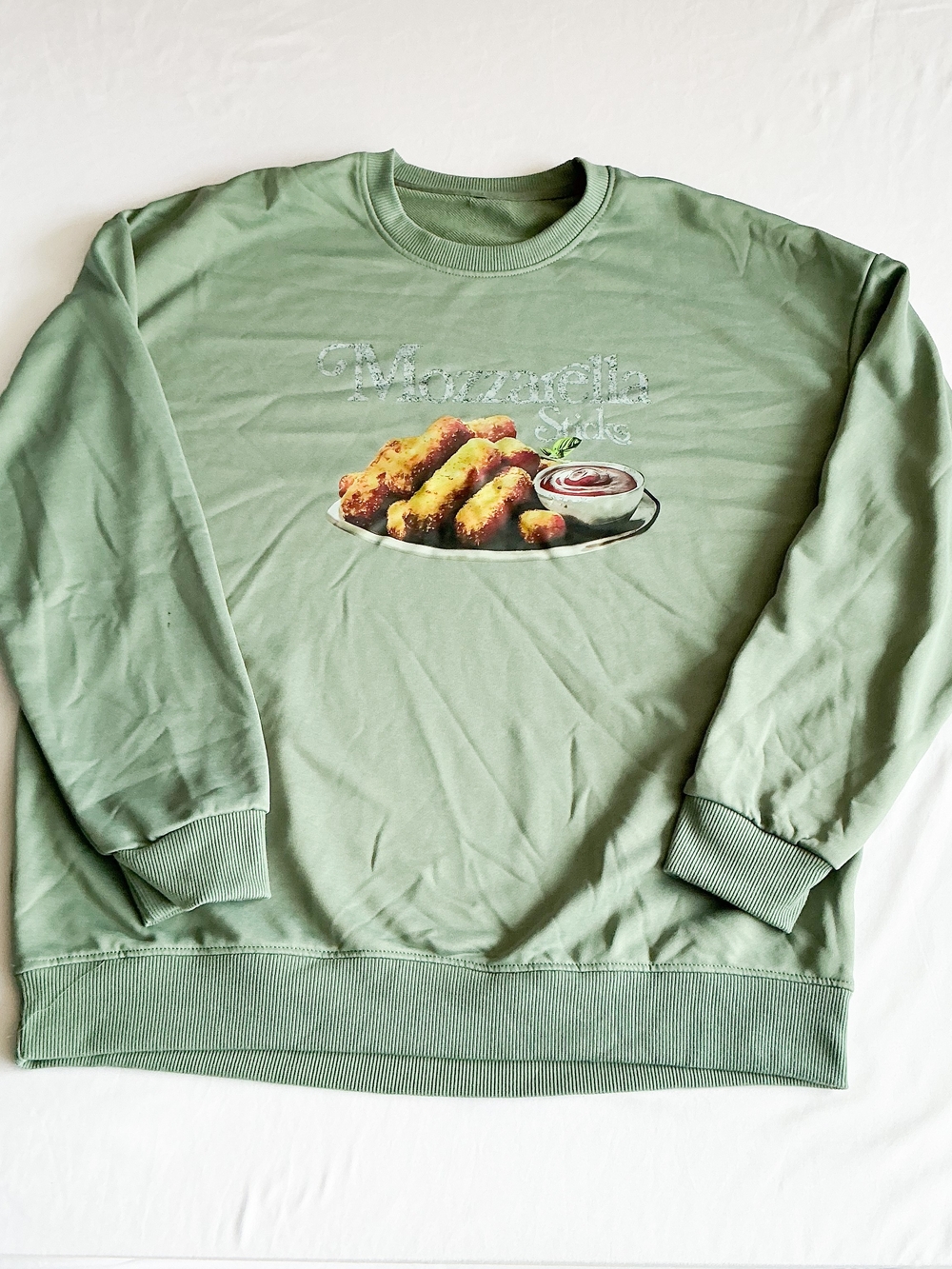 Mozzarella Stick Lover Sage Green Bread Gift Unisex funny Crewneck Sweatshirt XL